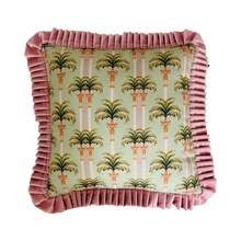 Load image into Gallery viewer, Pardus Consilio 'Dubai Palms' Cushion - Pink Velvet Frill