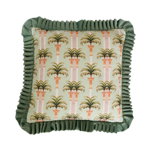 Load image into Gallery viewer, Pardus Consilio &#39;Dubai Palms&#39; Cushion - Green Velvet Frill
