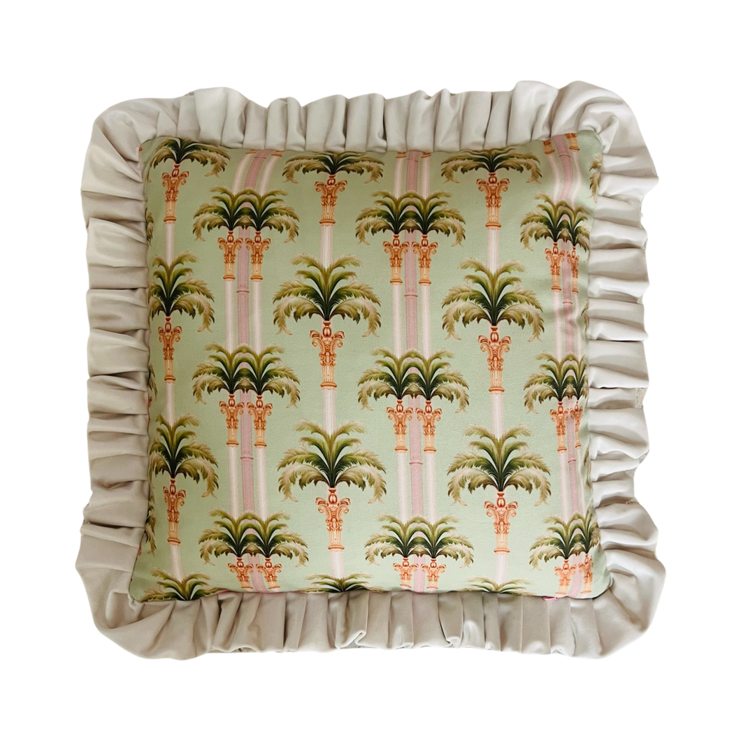 Pardus Consilio 'Dubai Palms' Cushion - Cream Velvet Frill