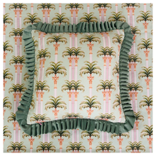 Load image into Gallery viewer, Pardus Consilio &#39;Dubai Palms&#39; Cushion - Green Velvet Frill
