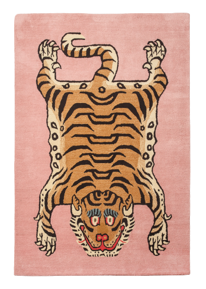 Blush pink Rectangle Tibetan Tiger