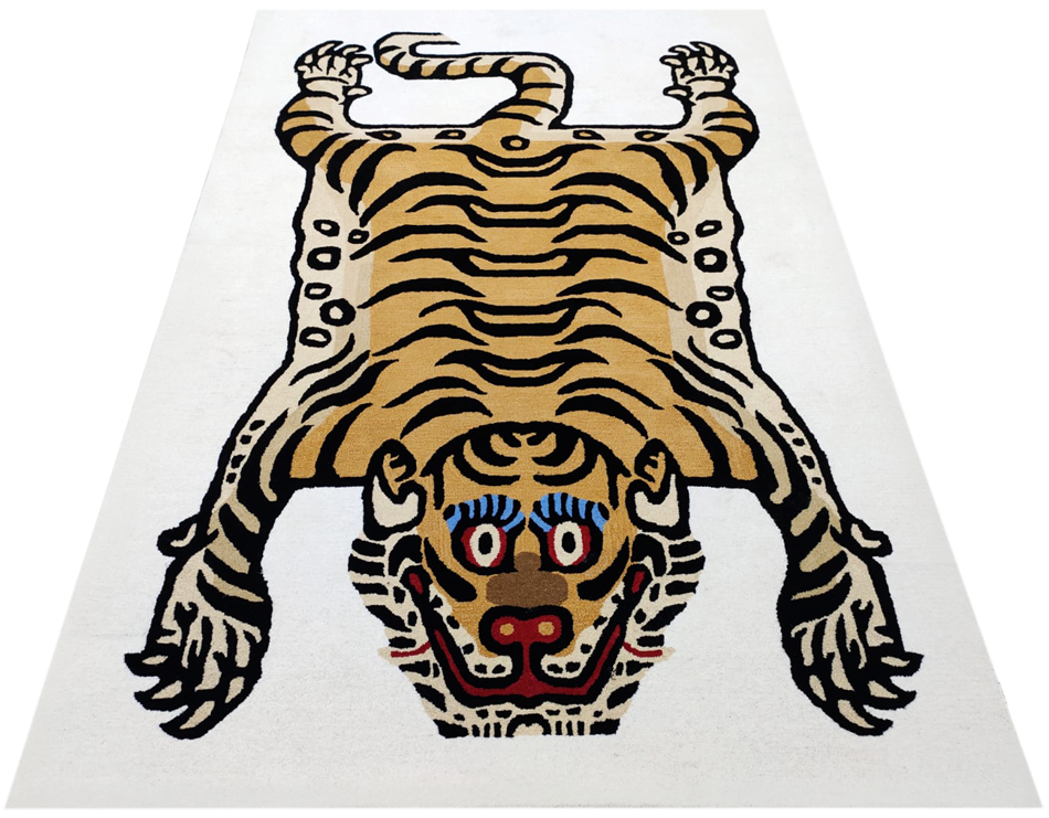 White Rectangle Tibetan Tiger Large Carpet